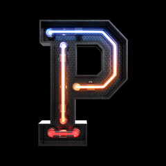 Neon Light Alphabet P with clipping path. - obrazy, fototapety, plakaty