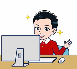 赤い服を着た若い男性