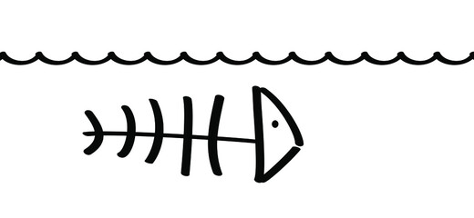 Cartoon fishbone print. Flat vector sea, ocean or water animal sign. Fish bone skeleton pictogram. drawing fish line pattern. fish icon. World water day Save the water Oceans day