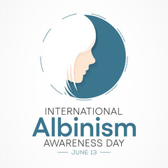 International Albinism awareness day is observed every year on June 13, it affects the production of melanin, the pigment that colors skin, hair and eyes. It's a lifelong condition. Vector art.