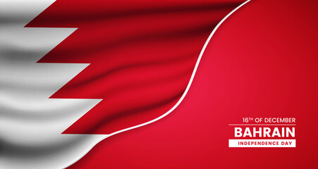 Abstract independence day of Bahrain background with elegant fabric flag and typographic illustration