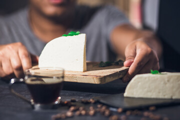 Venezuelan cheese with coffee on the table