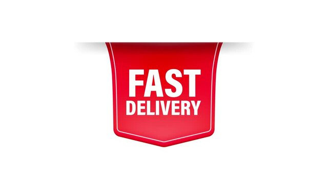 Fast delivery red ribbon on white background. Motion graphics.