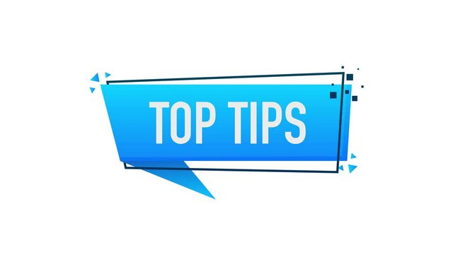 Top tips megaphone blue banner in 3D style on white background. Motion graphics.