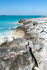 Grand Bahama Island Broken Coastline With Cargo Ships