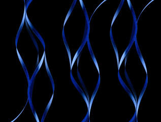 Blue silk ribbons isolated on black studio shot. Decorative abstract background 