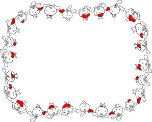 vector cartoon rabbit hold heart shape border background