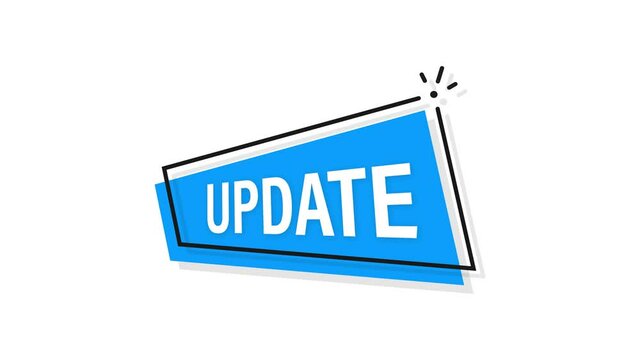 Time to update blue label on white background. Blue banner. Motion graphics.