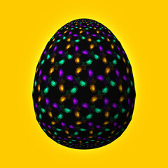 Happy Easter, Artfully designed and colorful 3D easter egg, 3D illustration on yellow background
