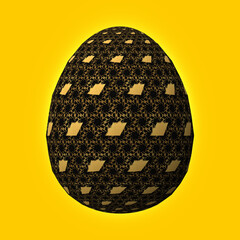 Happy Easter, Artfully designed and colorful 3D easter egg, 3D illustration on yellow background