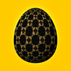 Happy Easter, Artfully designed and colorful 3D easter egg, 3D illustration on yellow background