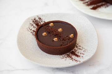 Salted caramel dark chocolate tart, pie