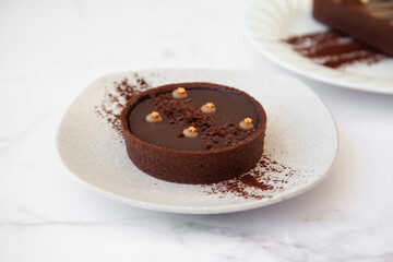 Salted caramel dark chocolate tart, pie