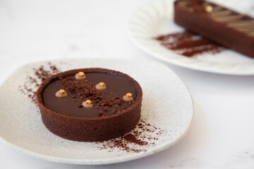 Salted caramel dark chocolate tart, pie