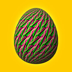 Happy Easter, Artfully designed and colorful 3D easter egg, 3D illustration on yellow background