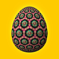 Happy Easter, Artfully designed and colorful 3D easter egg, 3D illustration on yellow background
