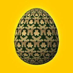 Happy Easter, Artfully designed and colorful 3D easter egg, 3D illustration on yellow background