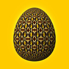 Happy Easter, Artfully designed and colorful 3D easter egg, 3D illustration on yellow background