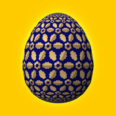 Happy Easter, Artfully designed and colorful 3D easter egg, 3D illustration on yellow background