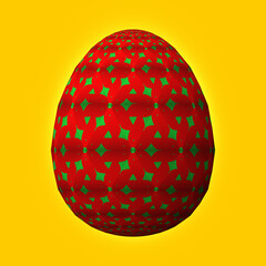 Happy Easter, Artfully designed and colorful 3D easter egg, 3D illustration on yellow background