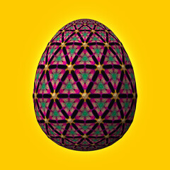 Happy Easter, Artfully designed and colorful 3D easter egg, 3D illustration on yellow background