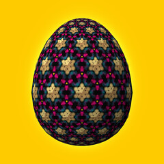 Happy Easter, Artfully designed and colorful 3D easter egg, 3D illustration on yellow background