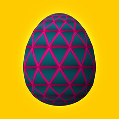 Happy Easter, Artfully designed and colorful 3D easter egg, 3D illustration on yellow background
