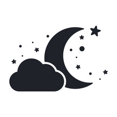 Vector silhouette of the crescent moon and stars in the night sky Isolated on background