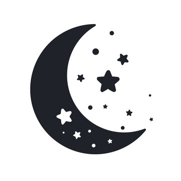 recommend clip art: Vector silhouette of the crescent moon and stars in the night sky Isolated on background