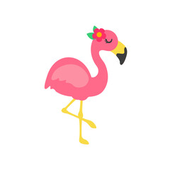 Vector cartoon flamingos and flower accessories, glasses, bows and hats. Great for summer travel.