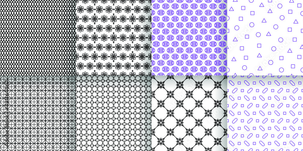 Poster set abstract seamless pattern black line doodle geometric figures background vector