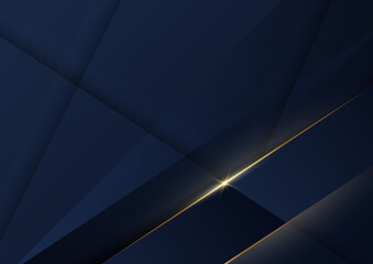 Abstract dark blue luxury background with golden line diagonal.