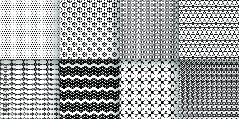 Poster set abstract seamless pattern black line doodle geometric figures background vector