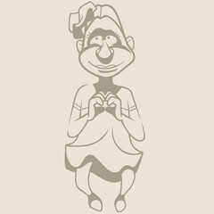 sketch of a cartoon girl in a dress with a bow on her head