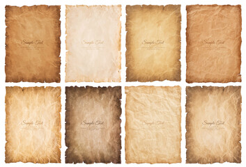 collection set old parchment paper sheet vintage aged or texture isolated on white background. - obrazy, fototapety, plakaty