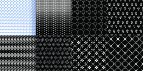Set Abstract Seamless Pattern Black Line Doodle Geometric Figures Background Vector