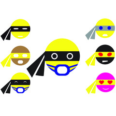 set of faces ninja smiley with mask