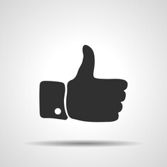 Thumbs up flat icon for web, mobile or app. Black pictogram on grey background. Vector illustration symbol