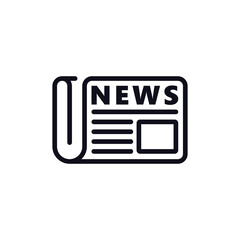 flat black newspaper vector line icon. News symbol illustration