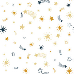 Lovely shooting stars meteor shower vector seamless pattern.