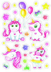 Illustration. Unicorn stickers