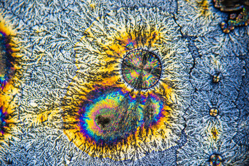 Vitamin C crystals, colorful ascorbic acid, microscope