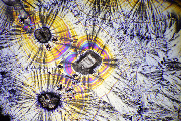 Vitamin C crystals, colorful ascorbic acid, microscope