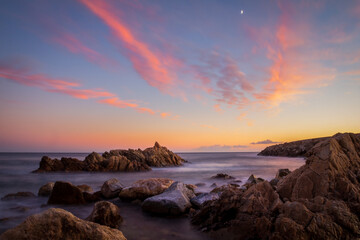Fototapeta na wymiar Colorful sunset in Mediterranean Sea with long exposure