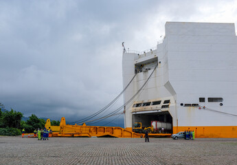 big roro ship in santos harbour