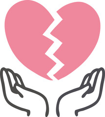 割れたハートを掲げる手のイラスト素材