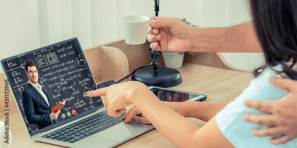 Poster e-learning and online education for student and university concept. video conference call technology
