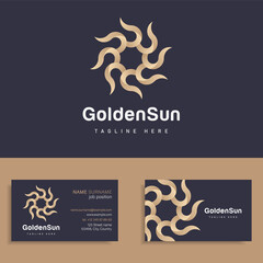 Vector circle golden icon sun logo design template sign for boutique hotel, restaurant, jewelry, wellness spa club, premium beauty salon, travel tourism agency. Sun symbol with lights.