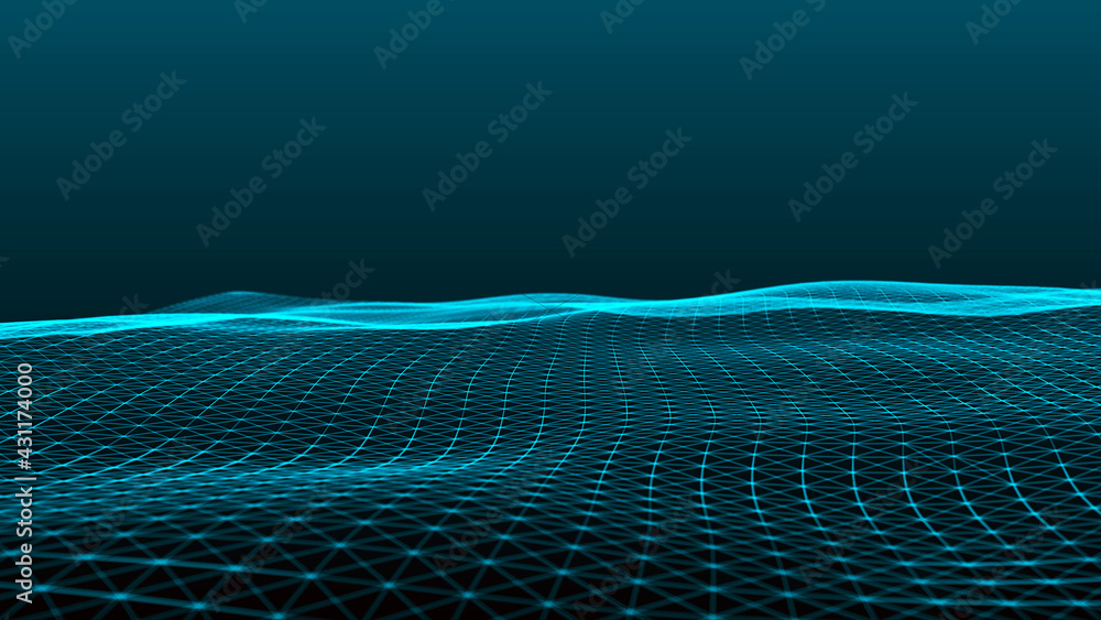 Poster big data visualization. abstract wave. digital background. 3d rendering.