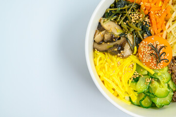 Homemade Korean Bibimbap Rice with white background